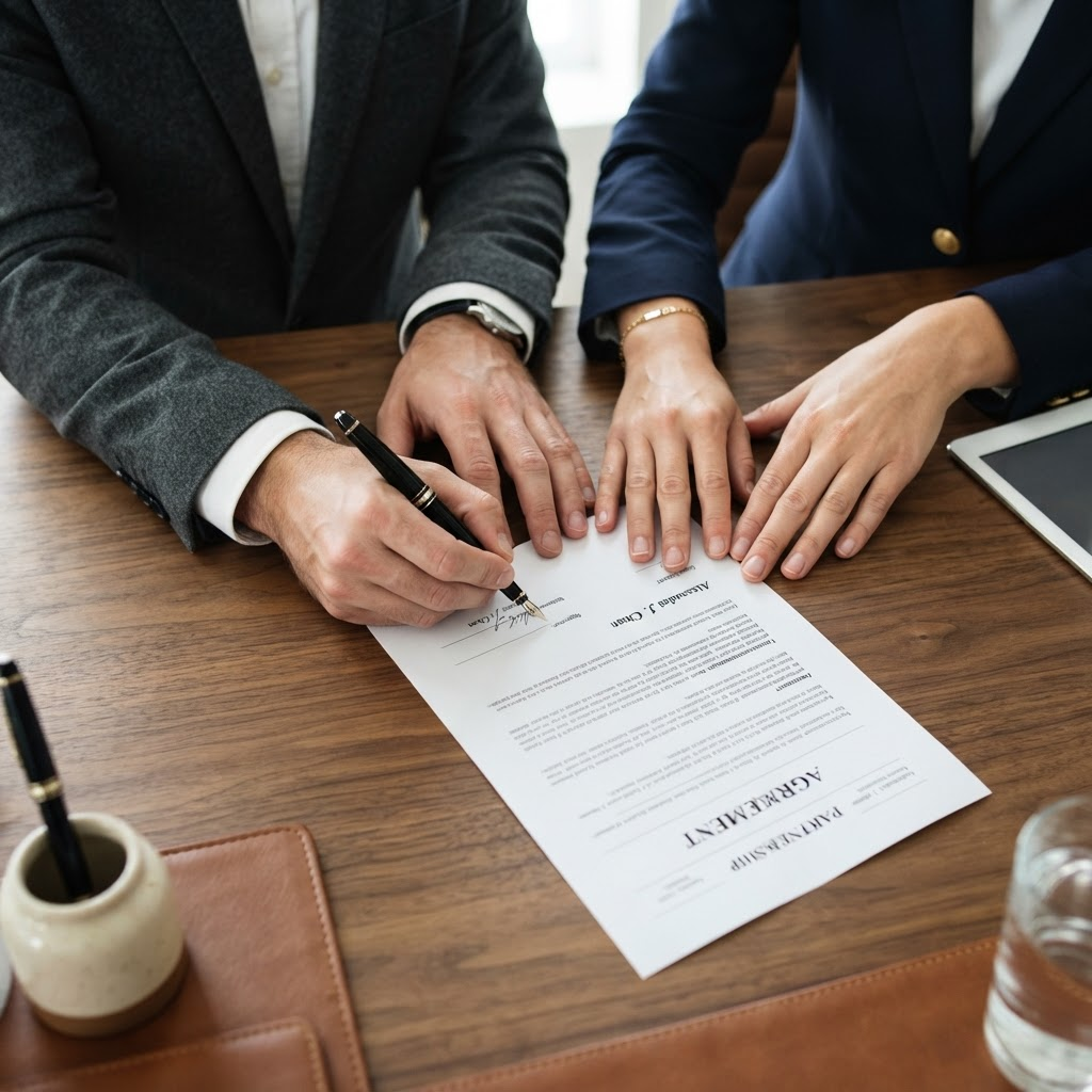 Two people signing an employment contract