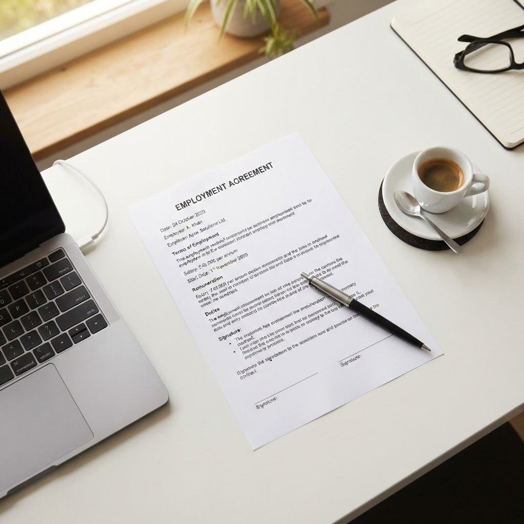 Employment contract document on a desk